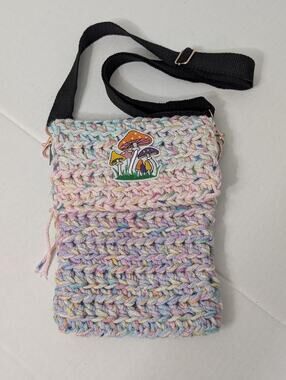 Handmade Pastel Mushroom Crochet Crossbody Bag, Boho Cottagecore Knit Purse